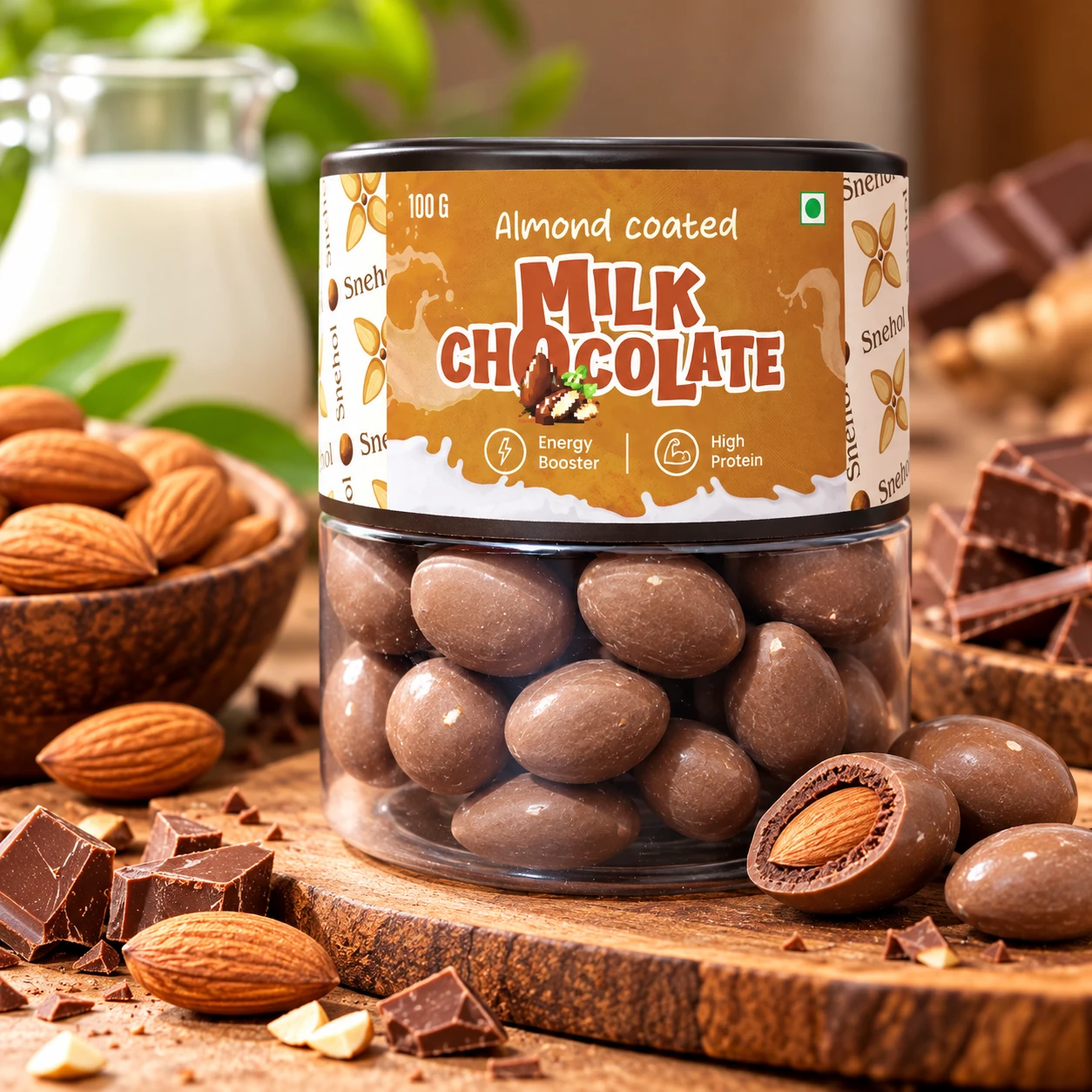 Almond coated milk chocolate jar and pieces