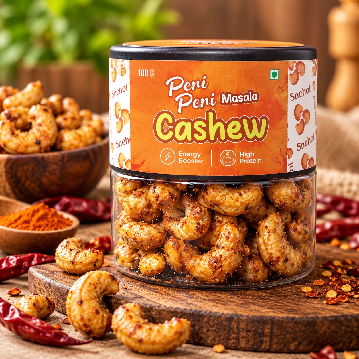 Peri peri cashew jar and roasted cashews