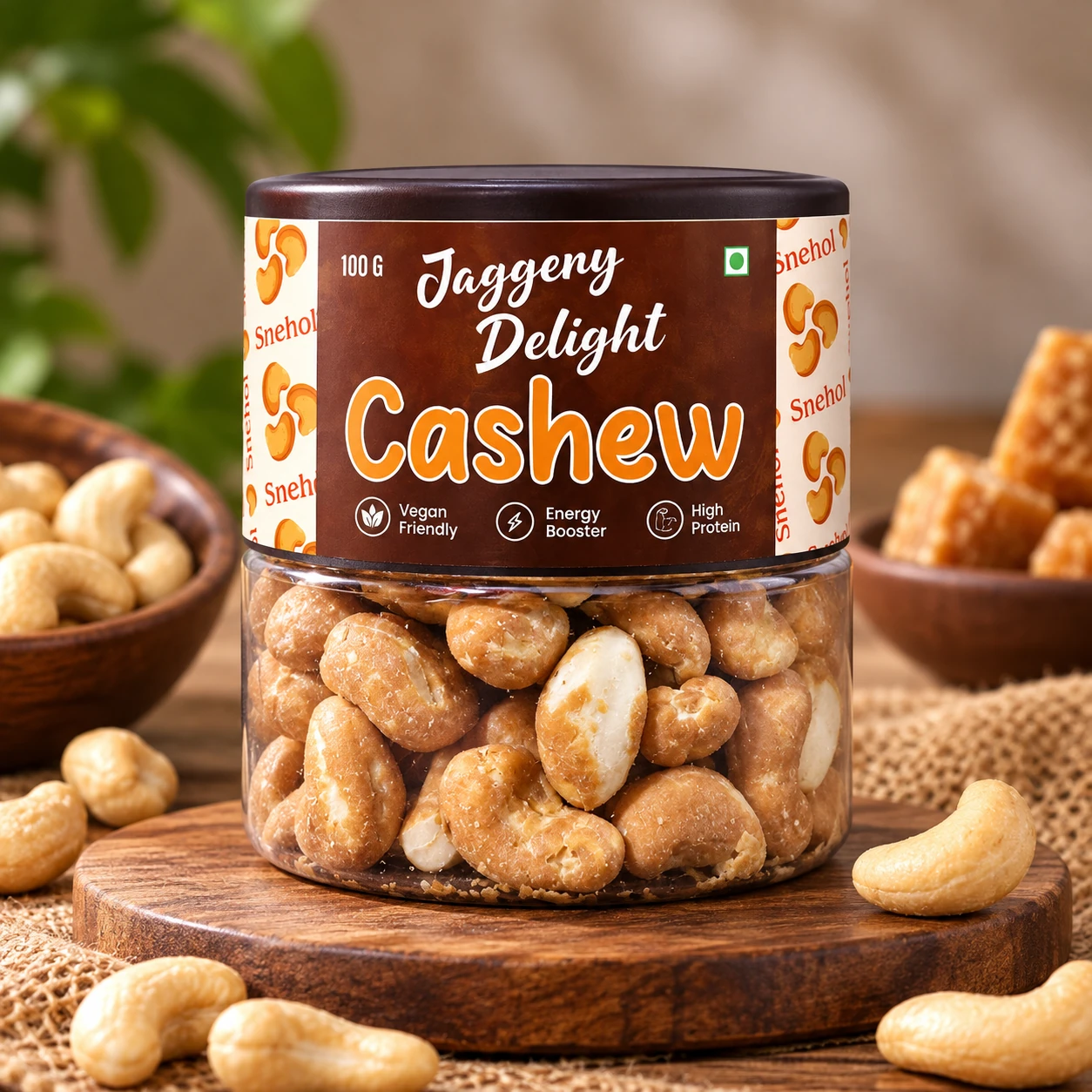 Jaggery delight cashew jar and pieces