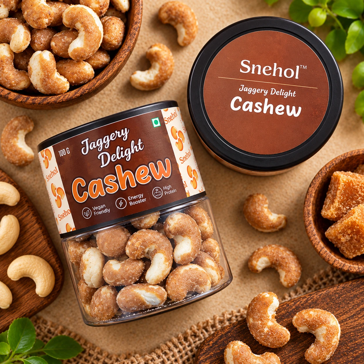 Jaggery delight cashews close-up